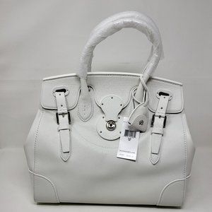 NWT Ralph Lauren Collection Ecru Leather Soft Ricky 27 Zip White Satchel Bag